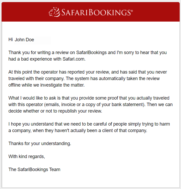 The mail that we send clients when someone report a review as fraud