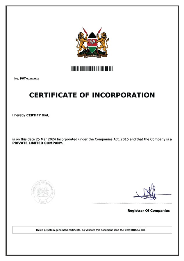Certificate of Incorporation (Kenya)