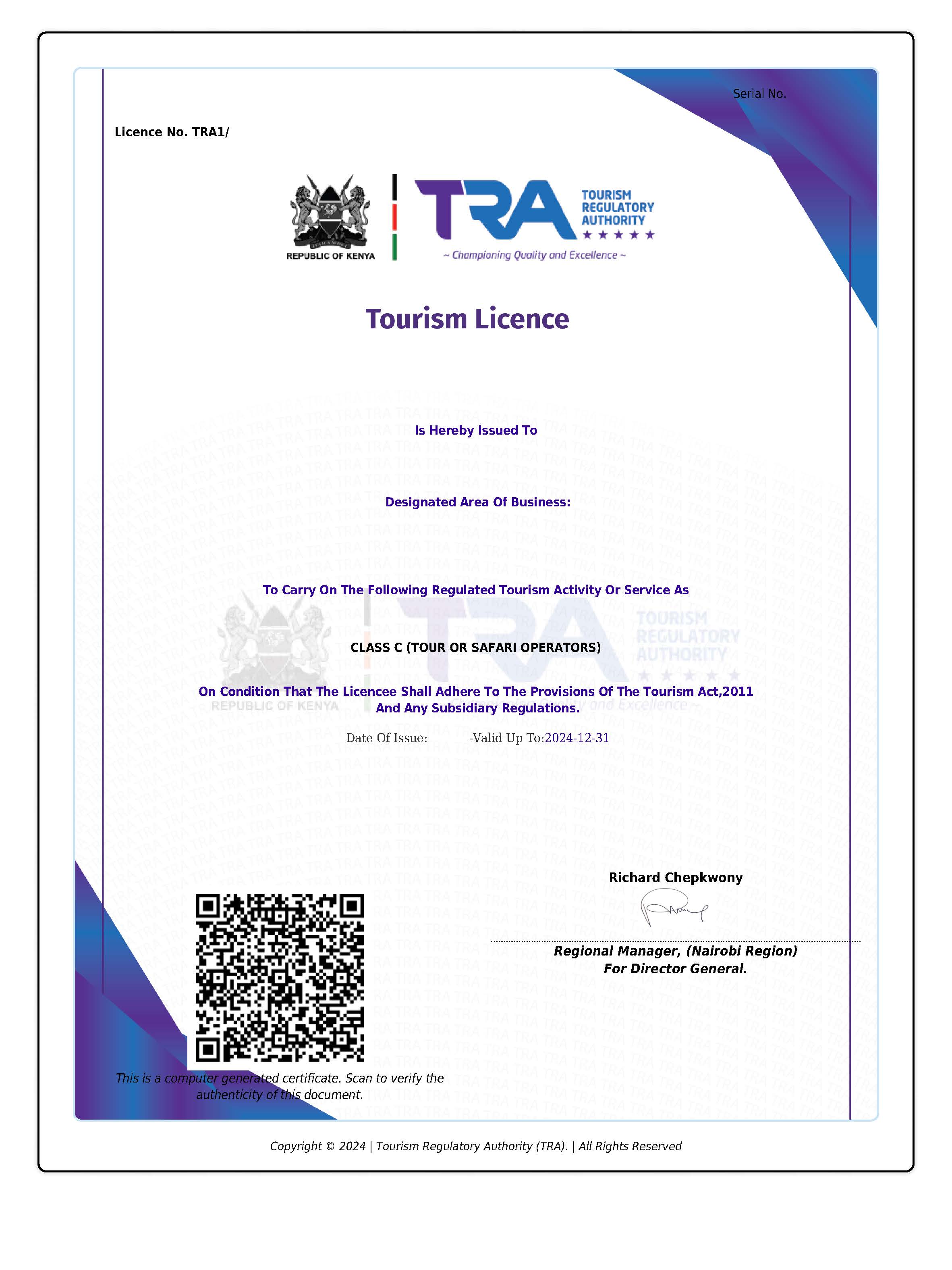2024 TRA licence new format SAMPLE