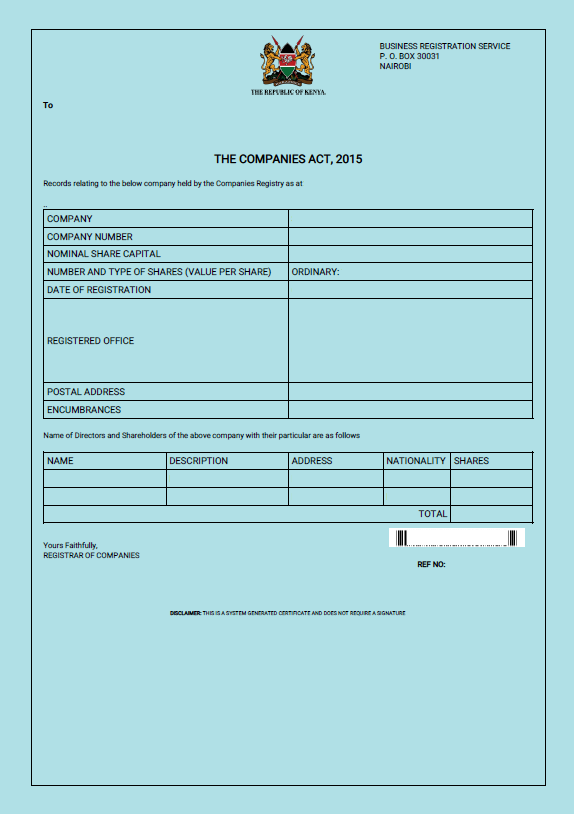 Extract from the THE COMPANIES ACT SAMPLE