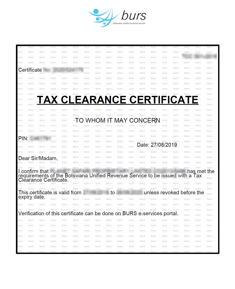 Botswana Tax Clearance Document