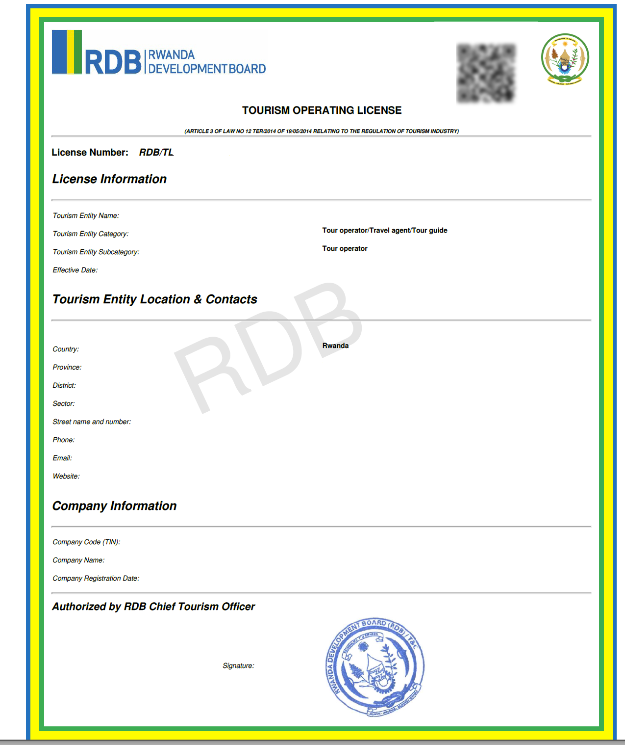 Tourism Operating License (Rwanda)