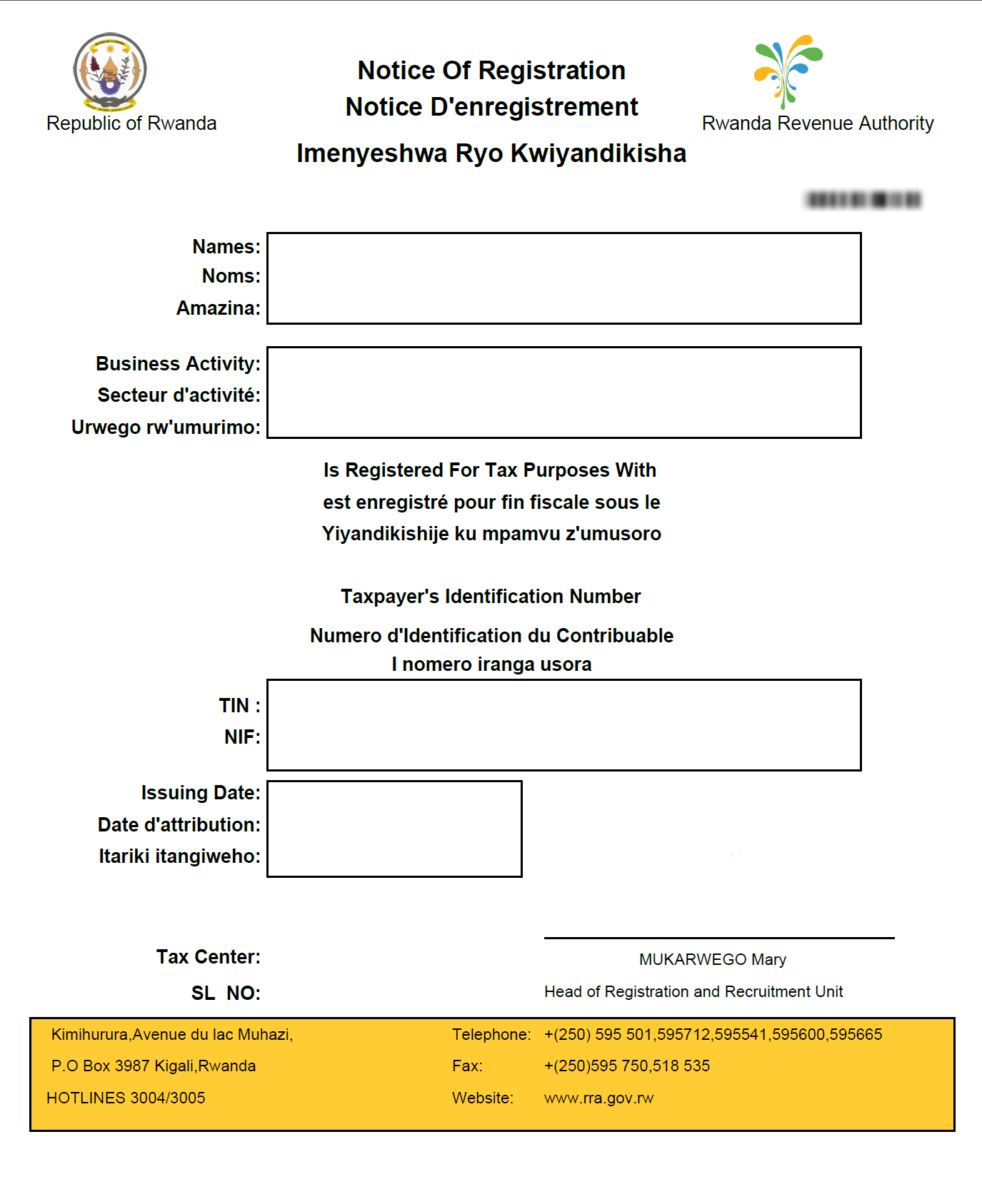 Tax Registration Certificate (Rwanda)