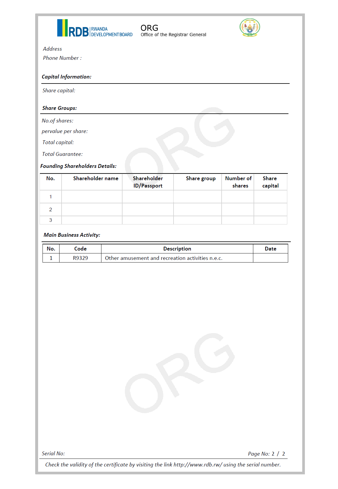 Full Registration Information of Domestic Company (Rwanda)