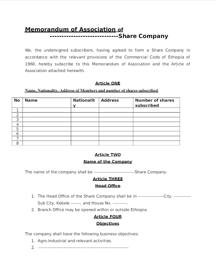 Articles of Association (Ethiopia)