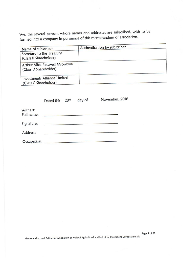 Memorandum of Association (Malawi)