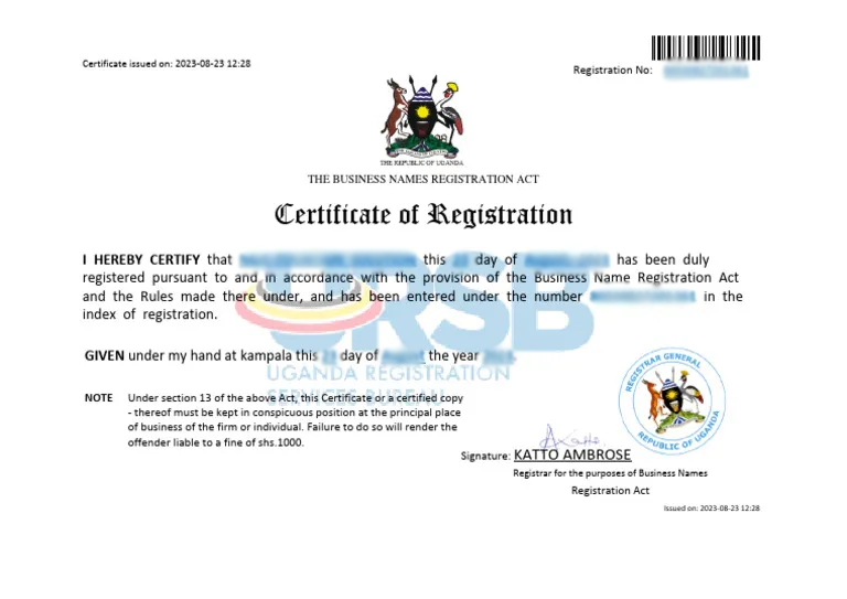 Certificate of Registration (Sole Proprietors)