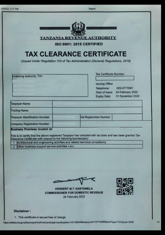 TAX Certificate