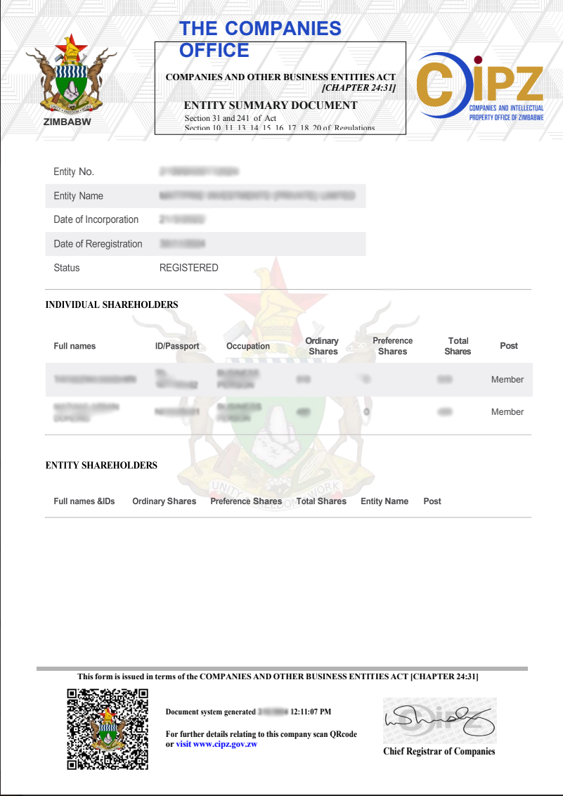 Registrar of Companies(Zimbabwe)