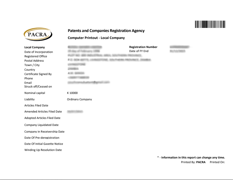 Articles of Association (Zambia)