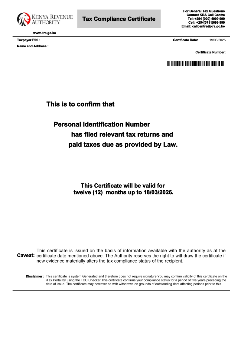 TAX Certificate